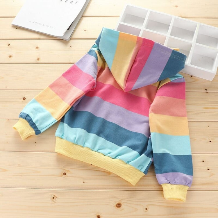 Autumn Horizontal Striped Long-sleeved Zipper Cardigan Hooded Jacket For Girls