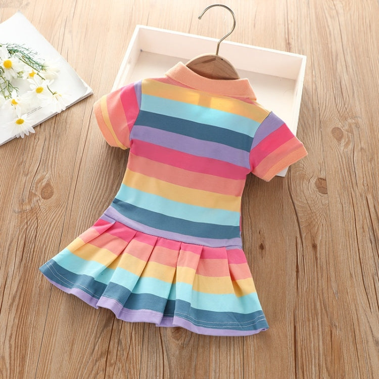 Summer Short-sleeved Rainbow Striped Shirt Dress Princess Dress For Girls