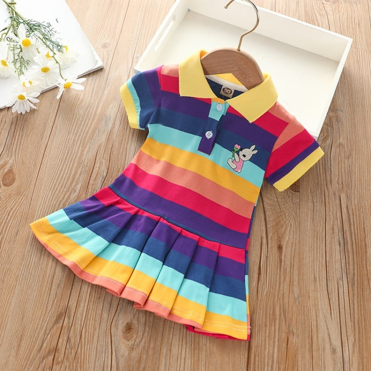 Summer Short-sleeved Rainbow Striped Shirt Dress Princess Dress For Girls