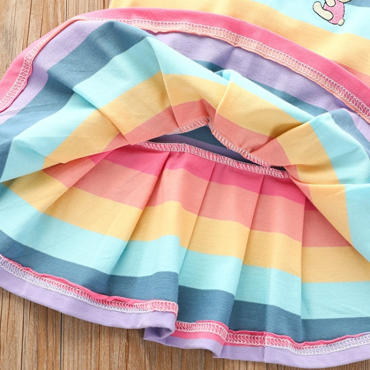 Summer Short-sleeved Rainbow Striped Shirt Dress Princess Dress For Girls
