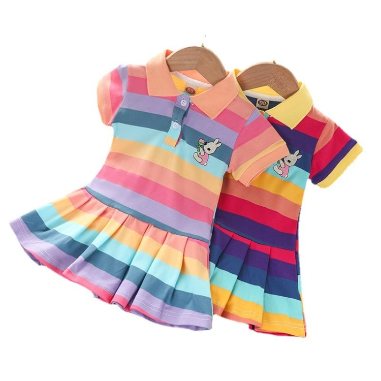 Summer Short-sleeved Rainbow Striped Shirt Dress Princess Dress For Girls