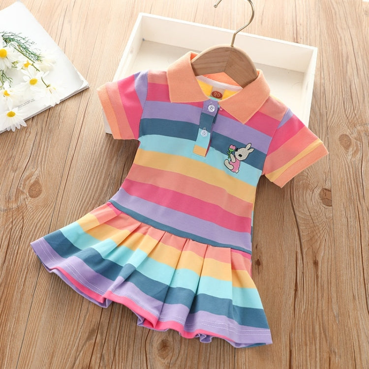 Summer Short-sleeved Rainbow Striped Shirt Dress Princess Dress For Girls