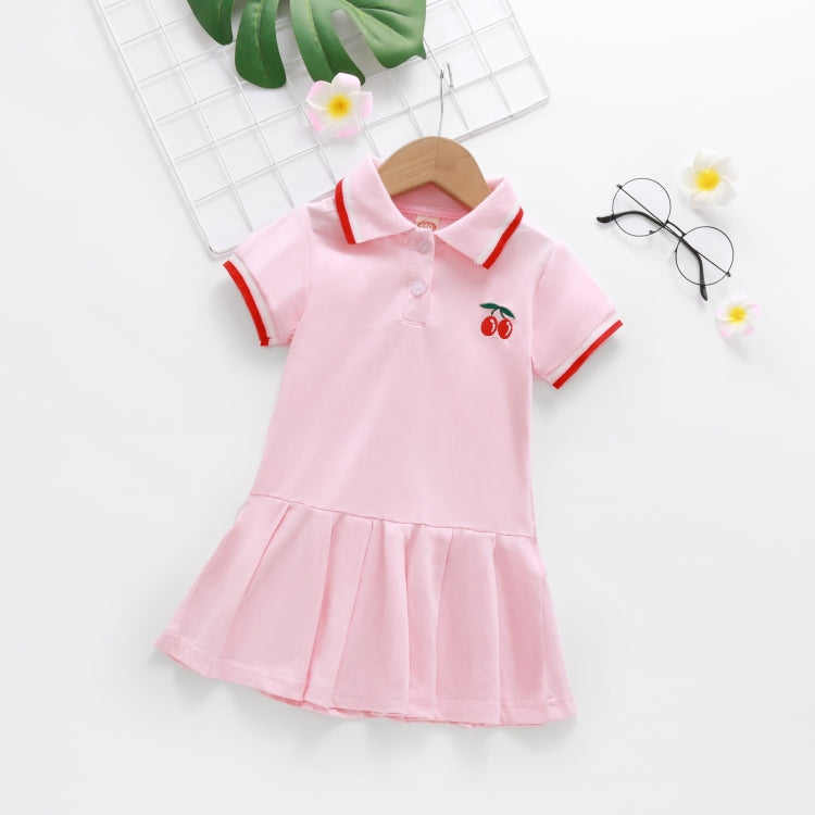 Summer Cherry Pattern Short-sleeved Pleated Shirt Dress Princess Dress For Girls