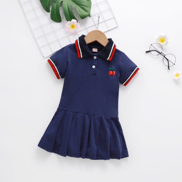 Summer Cherry Pattern Short-sleeved Pleated Shirt Dress Princess Dress For Girls
