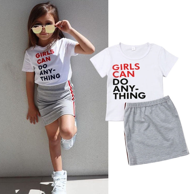 Girls Summer Letter T-shirt Striped Lace Skirt Suit