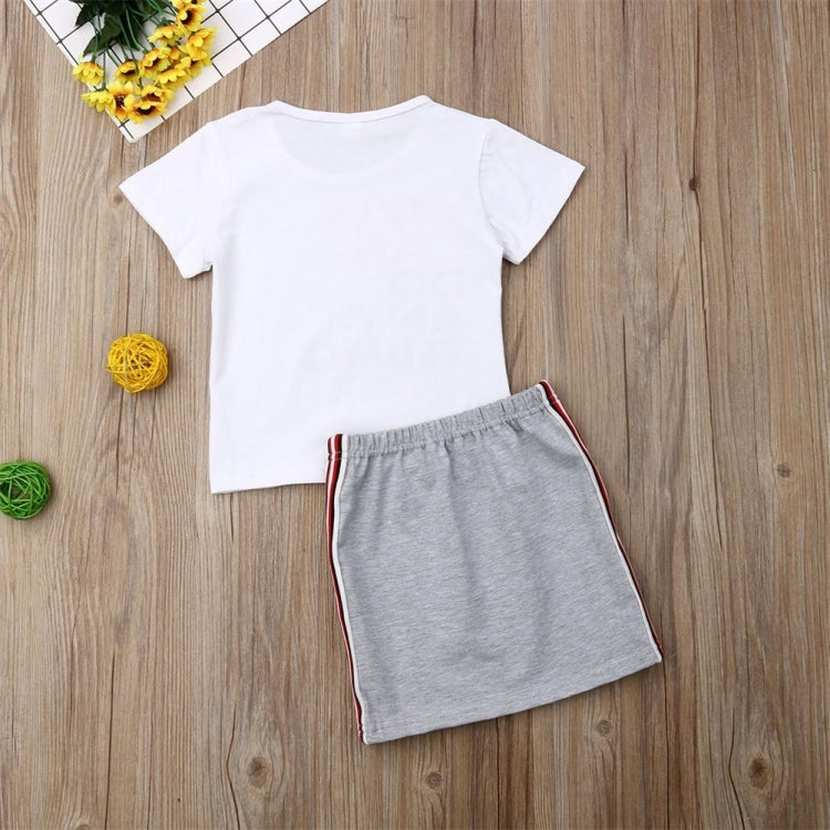 Girls Summer Letter T-shirt Striped Lace Skirt Suit