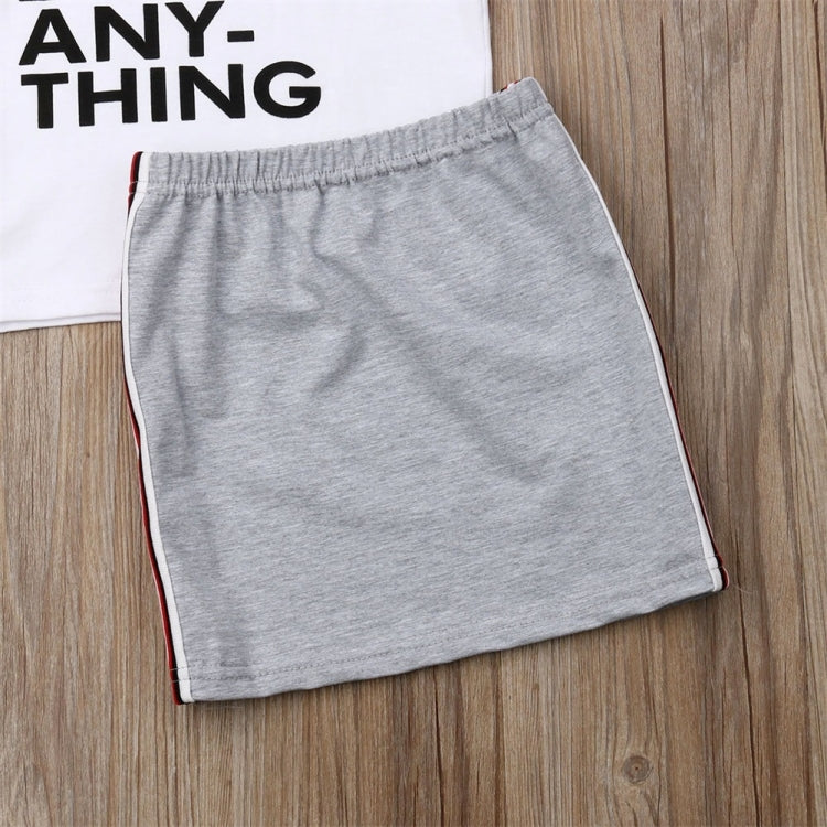 Girls Summer Letter T-shirt Striped Lace Skirt Suit
