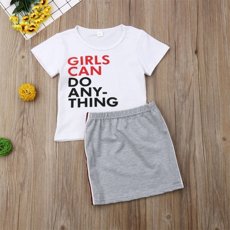 Girls Summer Letter T-shirt Striped Lace Skirt Suit