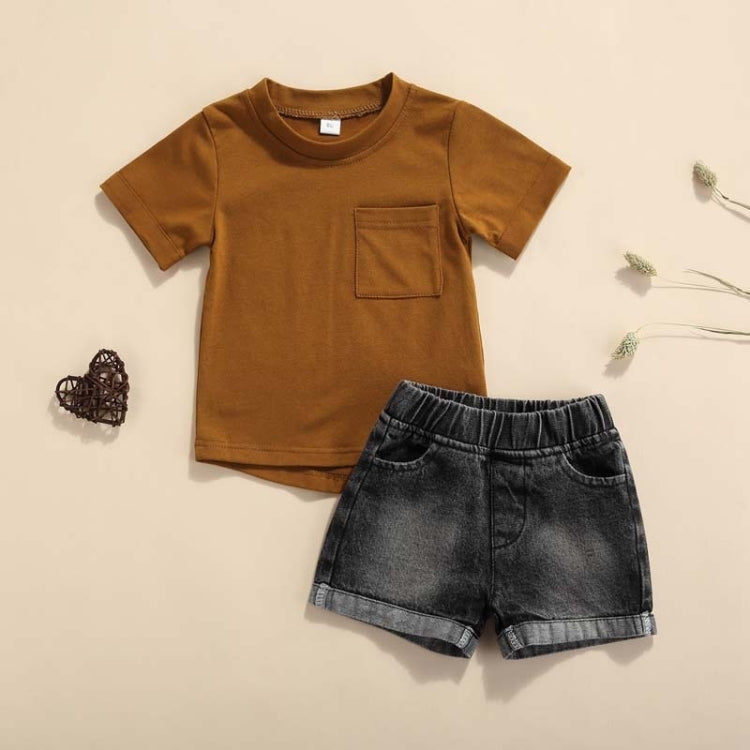 Boy Pocket Short-sleeved T-shirt Denim Shorts Two-piece Suit