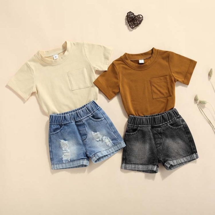Boy Pocket Short-sleeved T-shirt Denim Shorts Two-piece Suit
