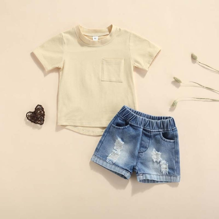 Boy Pocket Short-sleeved T-shirt Denim Shorts Two-piece Suit
