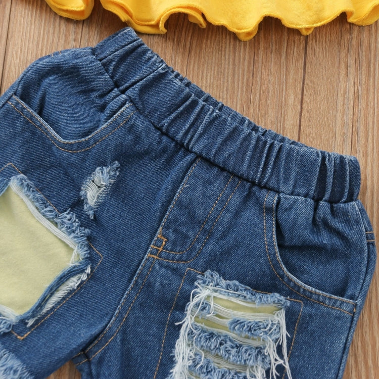 Girls Ruffled Halterneck Top Denim Shorts Suit