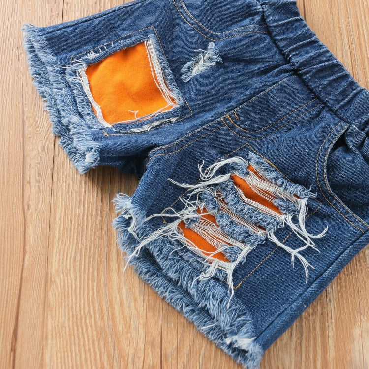Girls Ruffled Halterneck Top Denim Shorts Suit