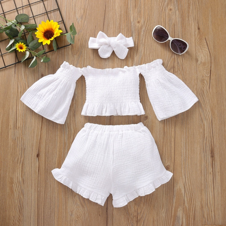 Girls One-shoulder Pleated Flared Sleeve Shorts Three-piece Suit