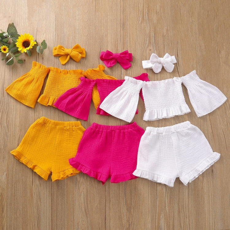Girls One-shoulder Pleated Flared Sleeve Shorts Three-piece Suit