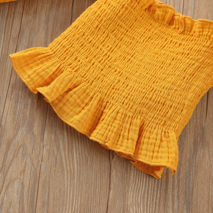Girls One-shoulder Pleated Flared Sleeve Shorts Three-piece Suit