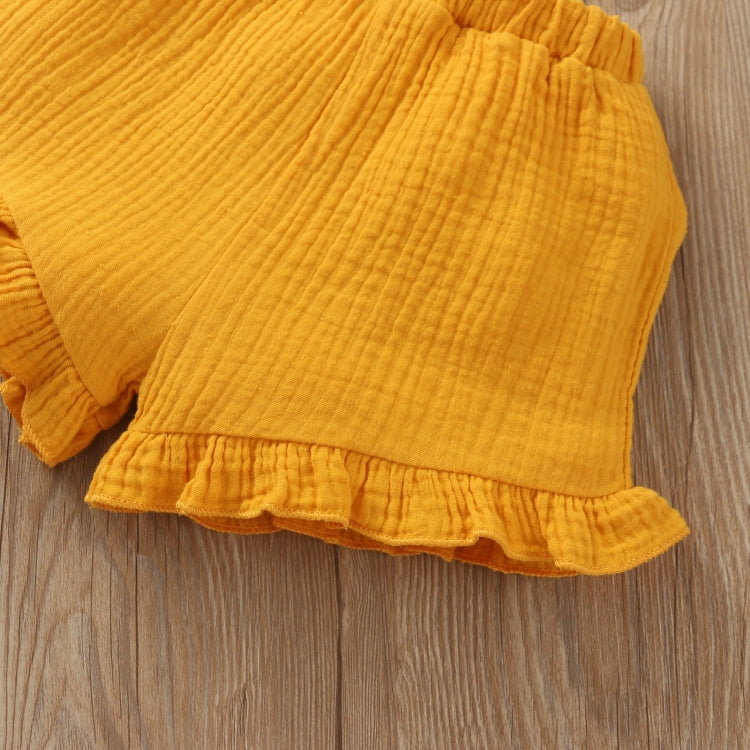 Girls One-shoulder Pleated Flared Sleeve Shorts Three-piece Suit