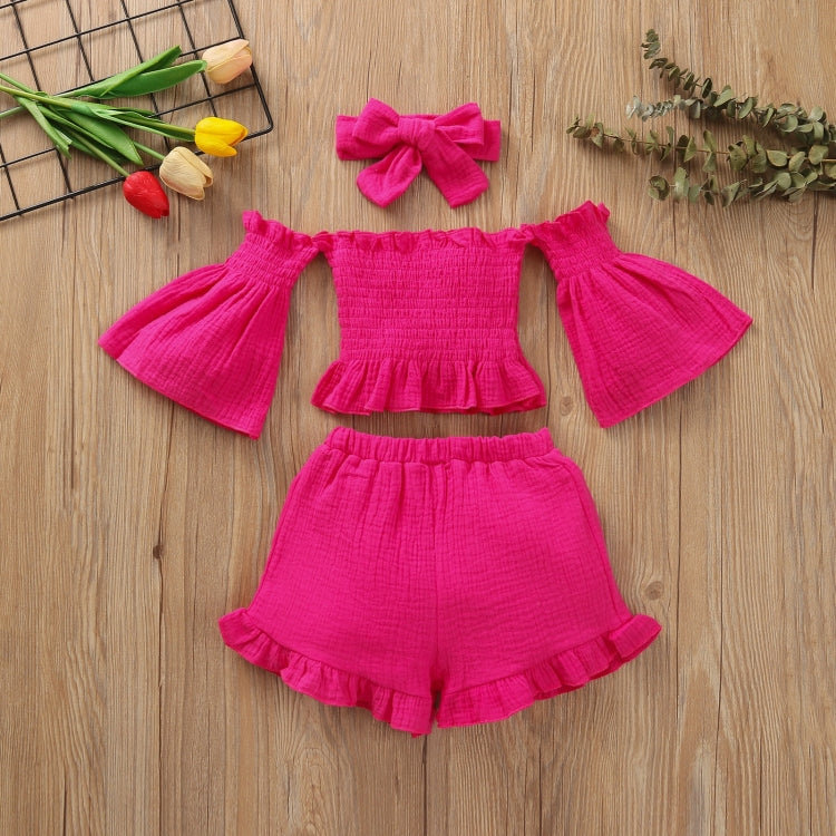 Girls One-shoulder Pleated Flared Sleeve Shorts Three-piece Suit