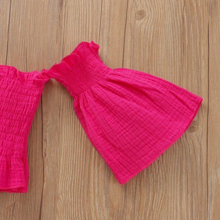 Girls One-shoulder Pleated Flared Sleeve Shorts Three-piece Suit
