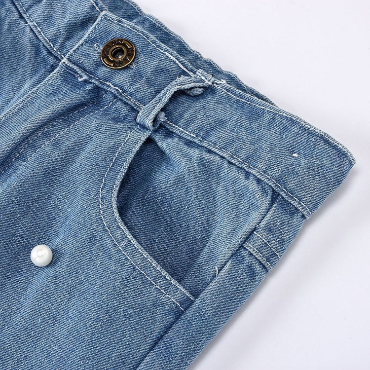 Girls One-shoulder Sling Top Beaded Jeans Two-piece Suit