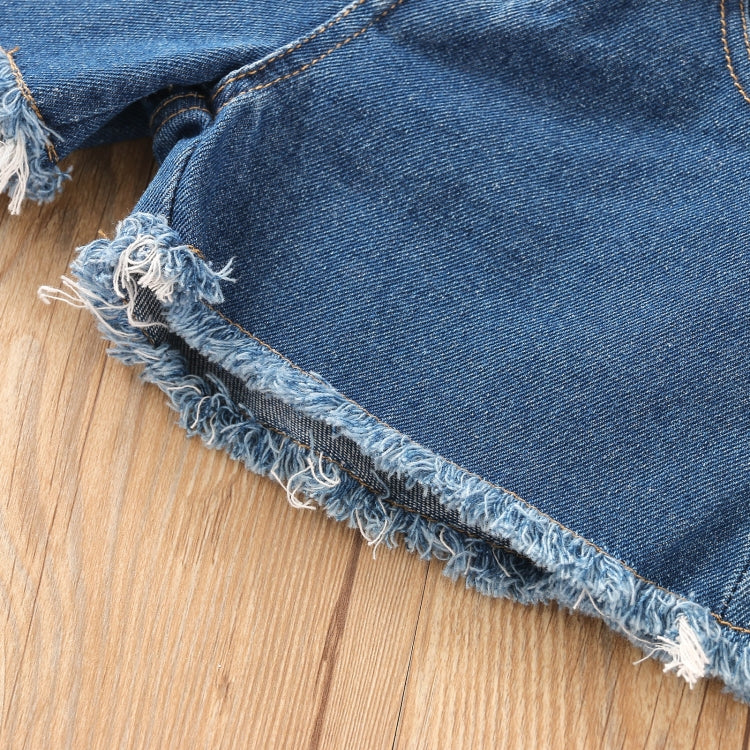 Girls Denim Puff Sleeve Top and Shorts Two-piece Suit