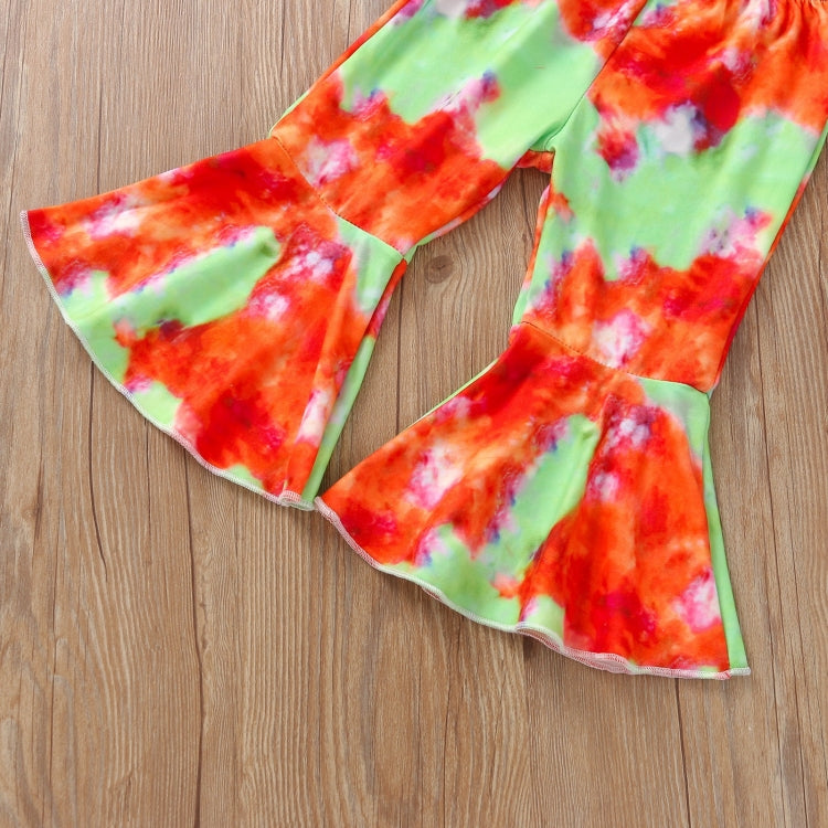 Girls Pumpkin Long Sleeve Tassel T-shirt Tie Dye Flared Pants Set
