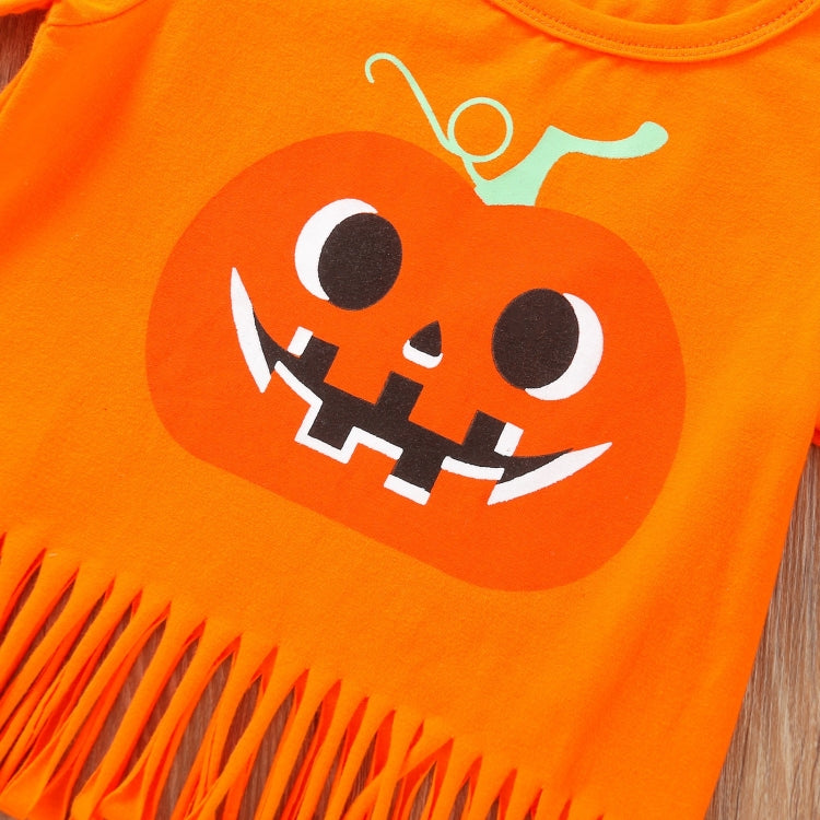 Girls Pumpkin Long Sleeve Tassel T-shirt Tie Dye Flared Pants Set