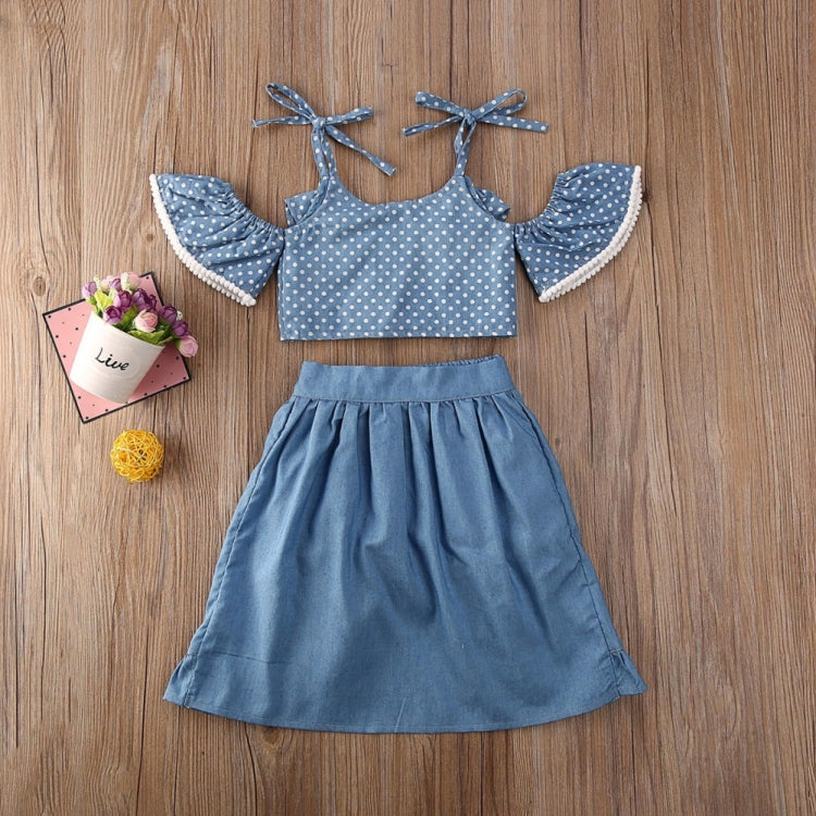 Girls Polka Dot Sling Top Lace-up Dovetail Skirt Shorts Three-piece Suit