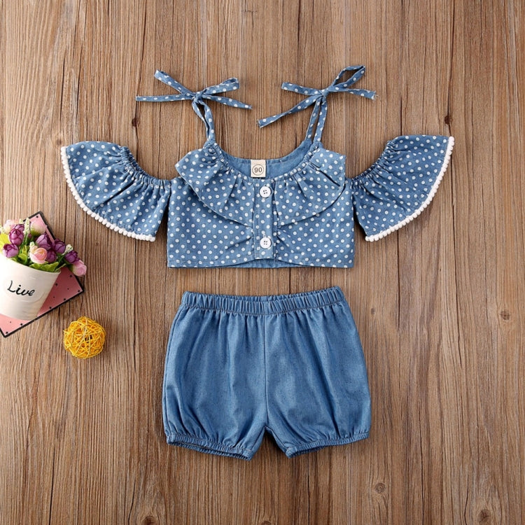 Girls Polka Dot Sling Top Lace-up Dovetail Skirt Shorts Three-piece Suit