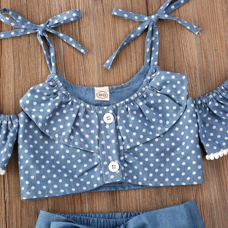 Girls Polka Dot Sling Top Lace-up Dovetail Skirt Shorts Three-piece Suit