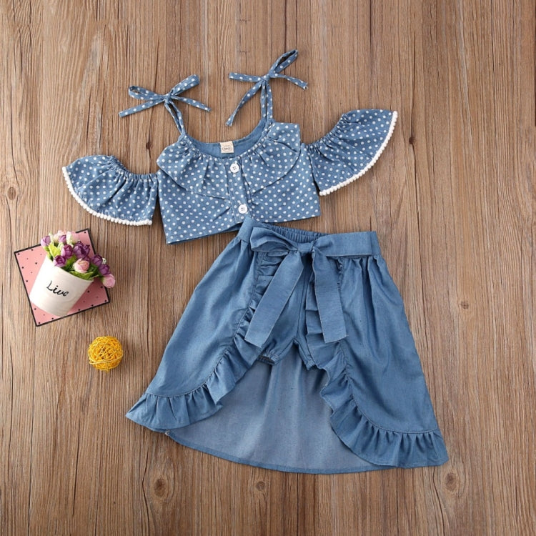 Girls Polka Dot Sling Top Lace-up Dovetail Skirt Shorts Three-piece Suit