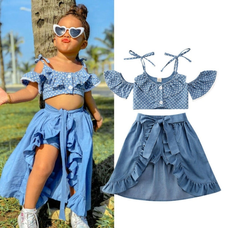 Girls Polka Dot Sling Top Lace-up Dovetail Skirt Shorts Three-piece Suit