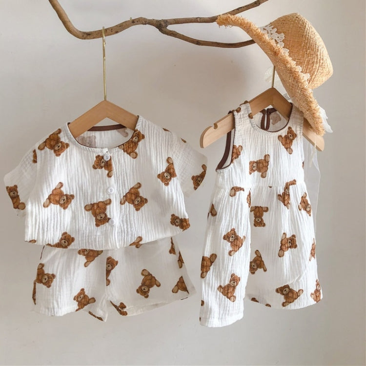 Children Cotton Linen Shorts Air-conditioning Clothes Two-piece Suit