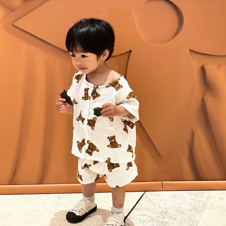 Children Cotton Linen Shorts Air-conditioning Clothes Two-piece Suit