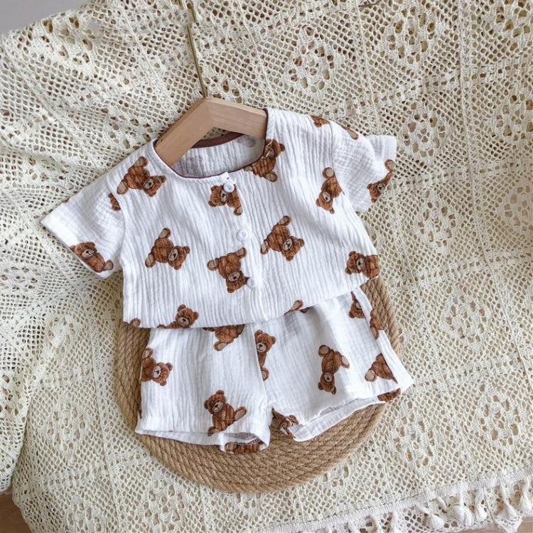 Children Cotton Linen Shorts Air-conditioning Clothes Two-piece Suit