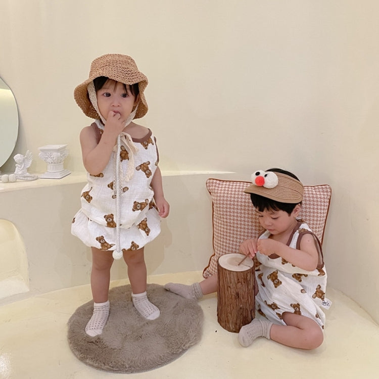 Children Cotton Linen Sleeveless Tops Shorts Air-conditioning Clothes Two-piece Suit