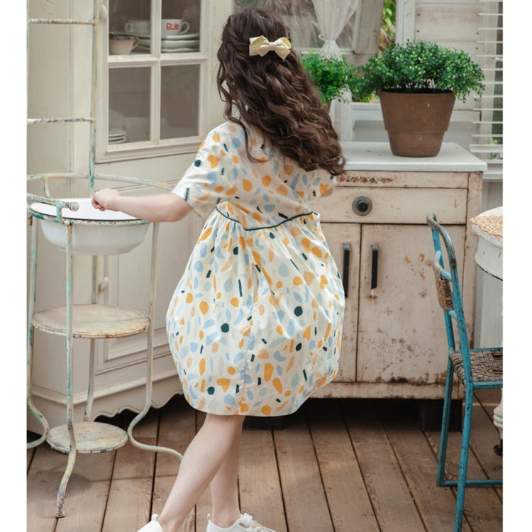 Girls Orinted Puff Short Sleeve Dress