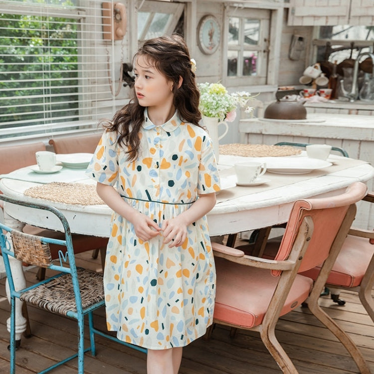 Girls Orinted Puff Short Sleeve Dress