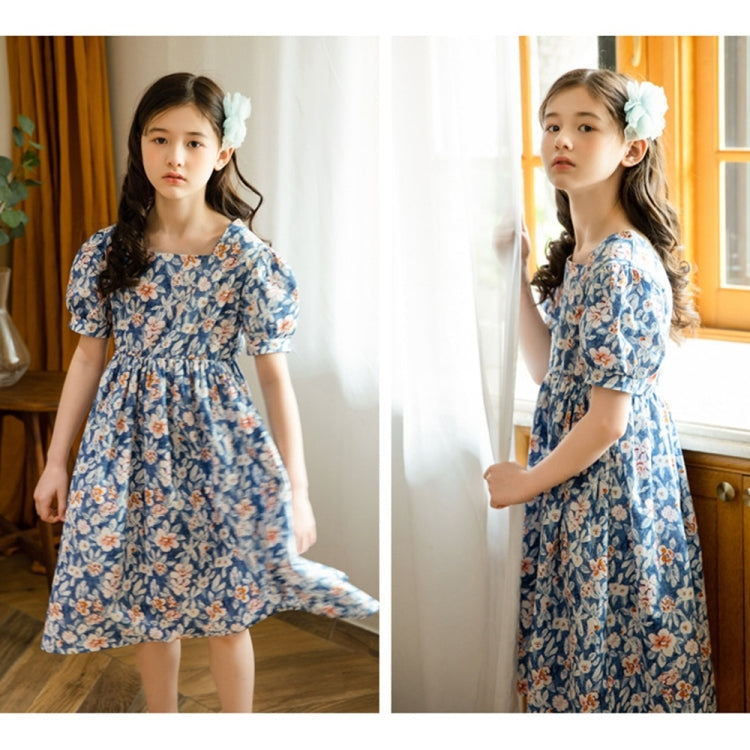Girls Print Floral Puff Sleeve Dress