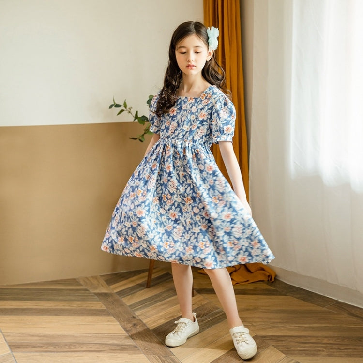 Girls Print Floral Puff Sleeve Dress