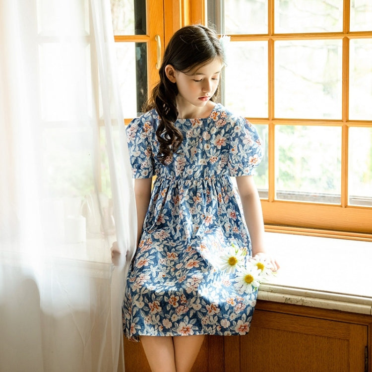Girls Print Floral Puff Sleeve Dress