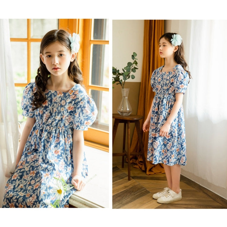 Girls Print Floral Puff Sleeve Dress