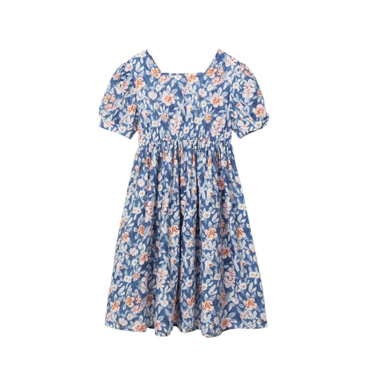Girls Print Floral Puff Sleeve Dress