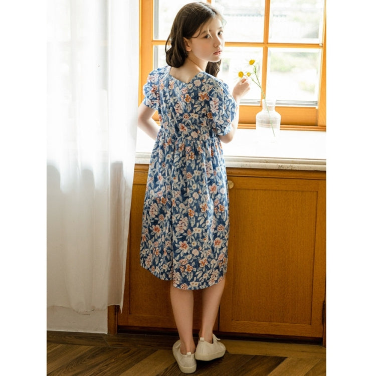 Girls Print Floral Puff Sleeve Dress