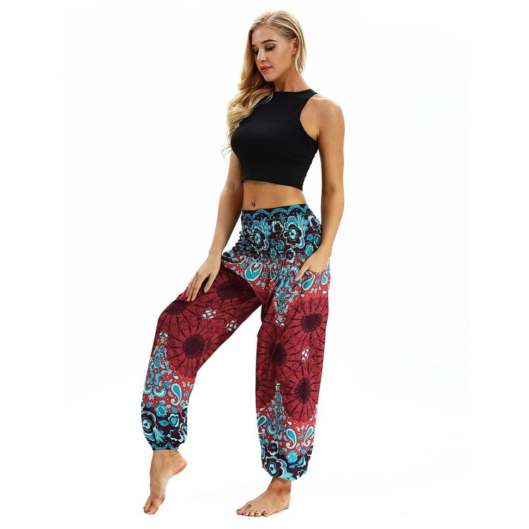 Women printed sports loose yoga pants