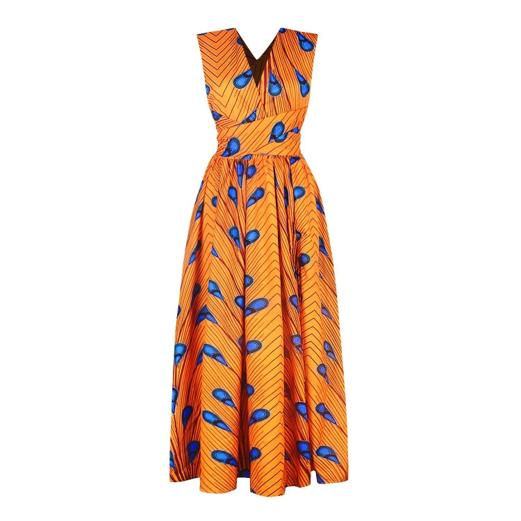 Ladies Feather Print Lace Slit Dress