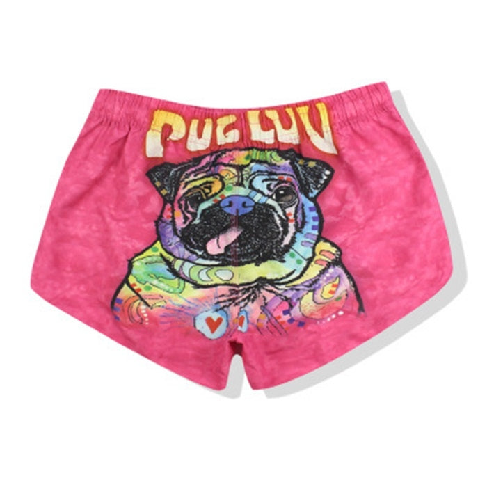 Digital Printed Puppy Loose Casual Shorts Beach Pants