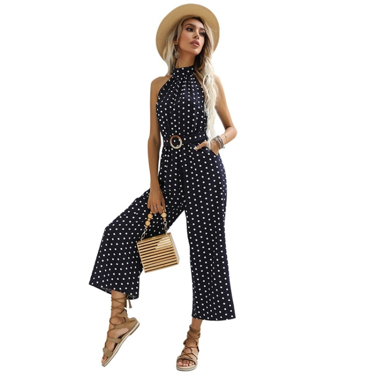 Ladies Dot Halter Sling Wide Leg Jumpsuit