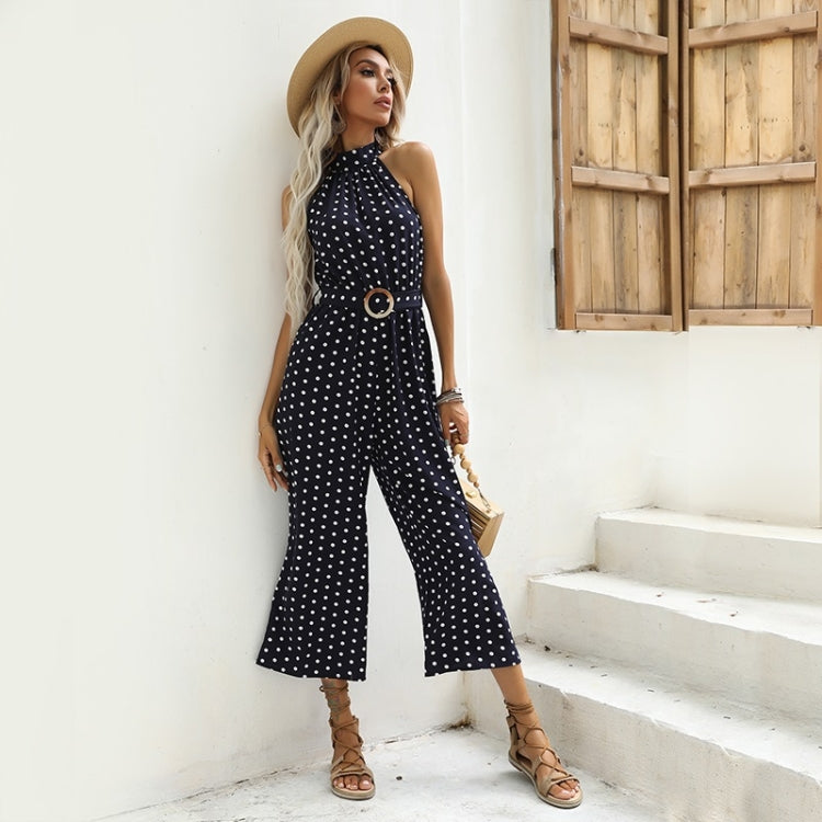 Ladies Dot Halter Sling Wide Leg Jumpsuit