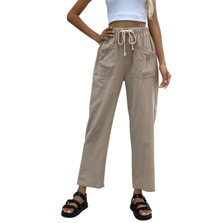 Women Color Cropped Straight-leg Pants with Laces